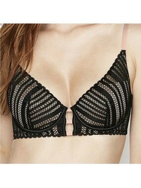 Victoria's Secret Black Lace Plunge Bra with Ladder Front Detail